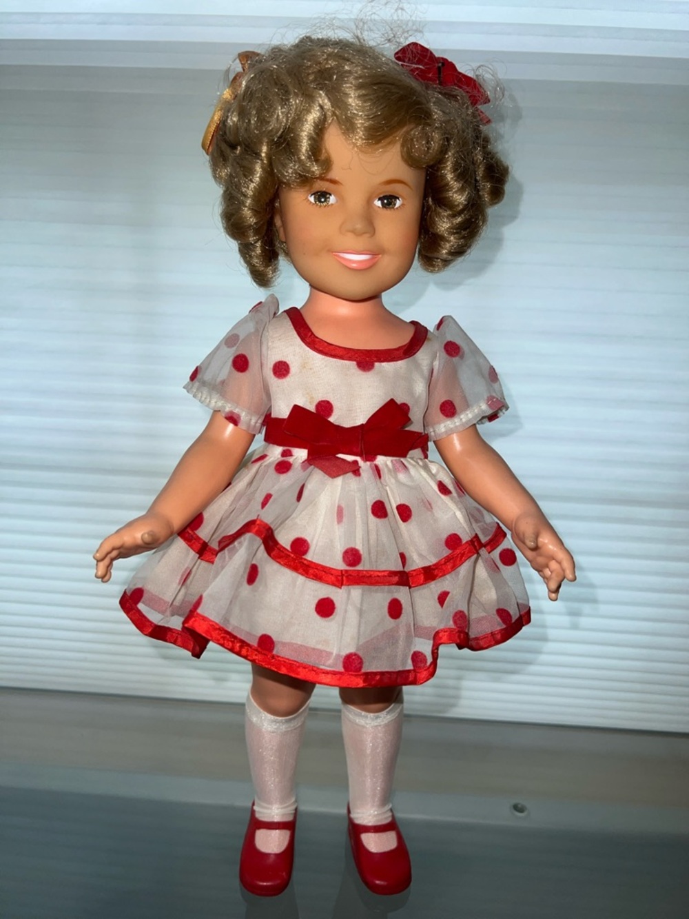 🎈Vintage 1972 Ideal Shirley Temple Doll 16" Stand Up and Cheer Polka Dot Dress
